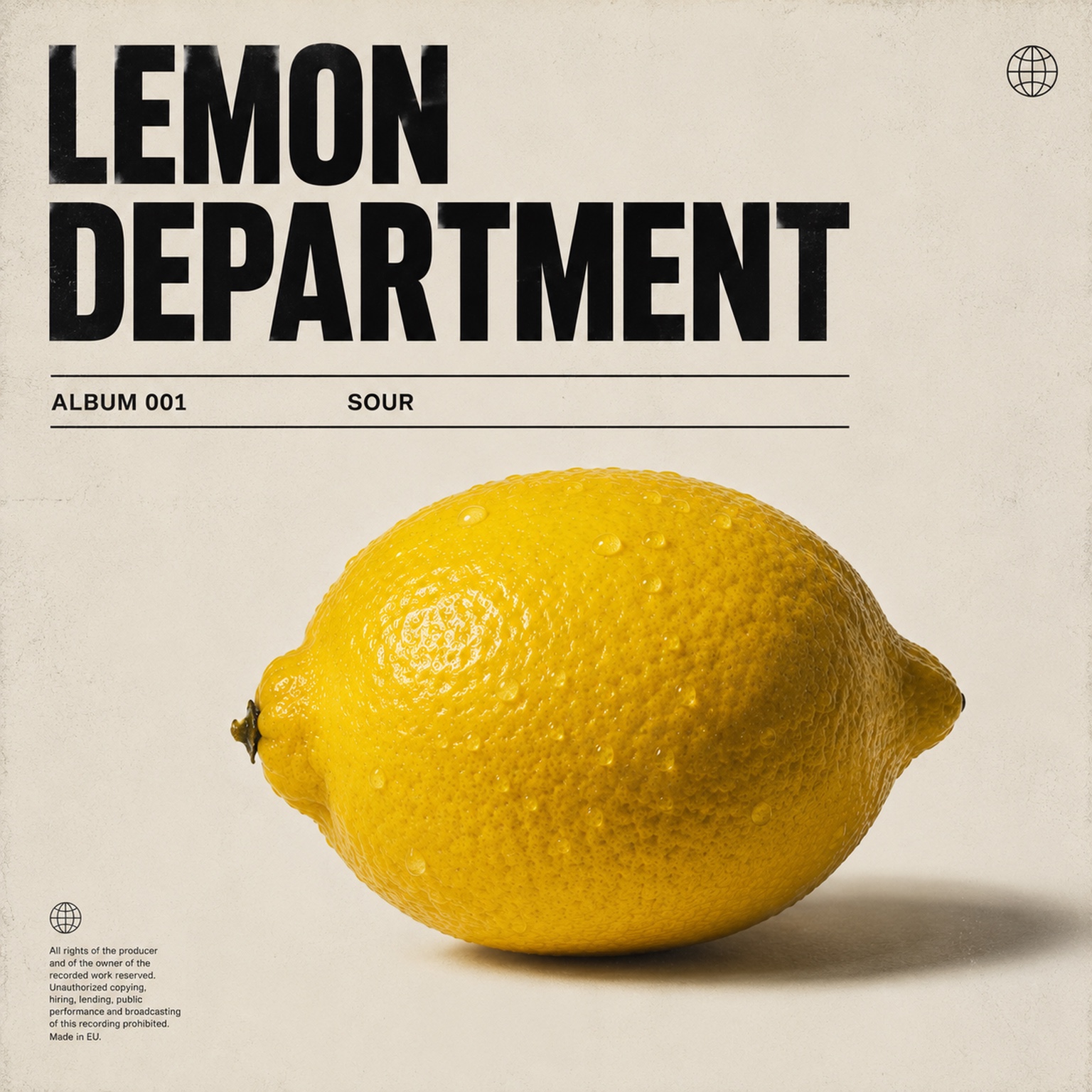 SOUR — Albumcover von LEMON DEPARTMENT mit gelber Zitrone und schwarzer Typografie